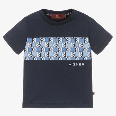 Aigner Babies'  Boys Blue Cotton Logo T-shirt