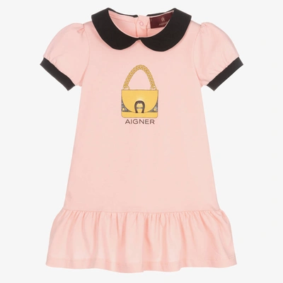 Aigner Babies'  Girls Pink Cotton Logo Dress