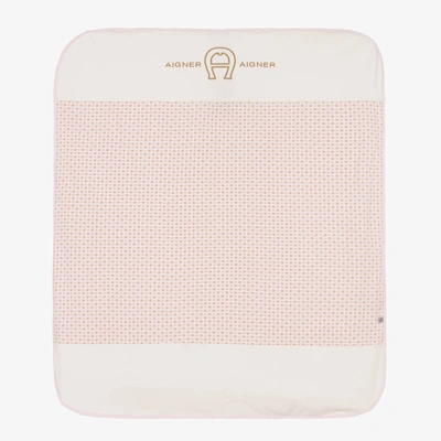 Aigner Girls Ivory & Pink Pima Cotton Baby Blanket (87cm)