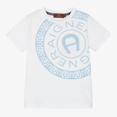 Aigner Kids'  Boys White Cotton Logo T-shirt