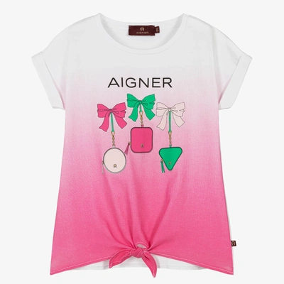 Aigner Kids'  Girls White & Pink Tie Front T-shirt