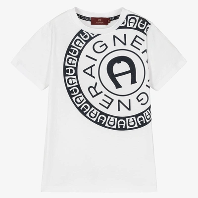 Aigner Kids'  Boys White Cotton Logo T-shirt