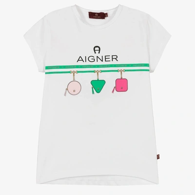 Aigner Kids'  Girls White Cotton Logo T-shirt