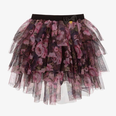 Angel's Face Kids' Girls Black & Pink Rose Tulle Skirt