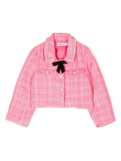 Self-portrait Kids' Girls Pink Tweed Jacket
