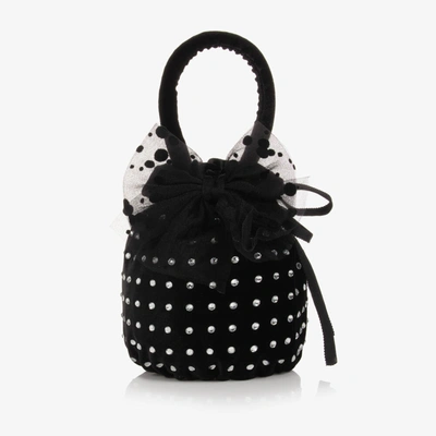 Monnalisa Chic Kids' Girls Black Velvet Diamanté Handbag (13cm)