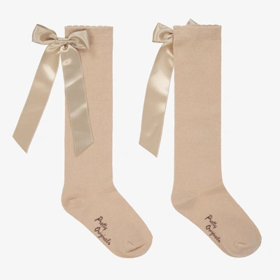 Pretty Originals Kids' Girls Beige Bow Cotton Socks