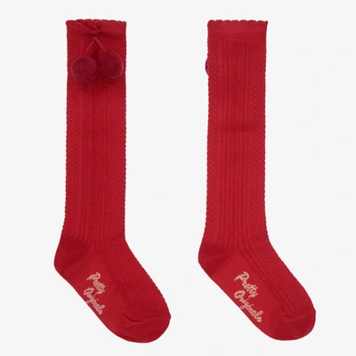 Pretty Originals Kids' Girls Red Pom-pom Cotton Socks