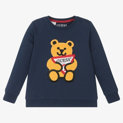 Guess Kids' Boys Navy Blue Teddy Bear Logo Sweatshirt