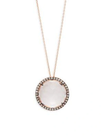 Suzanne Kalan 14k Rose Gold Quartz & White Sapphires Circle Pendant Necklace