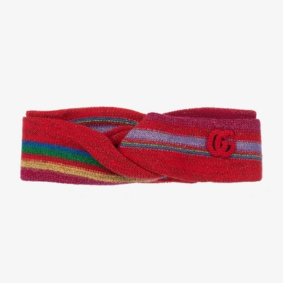 Gucci Kids' Girls Red Glitter Stripe Logo Headband