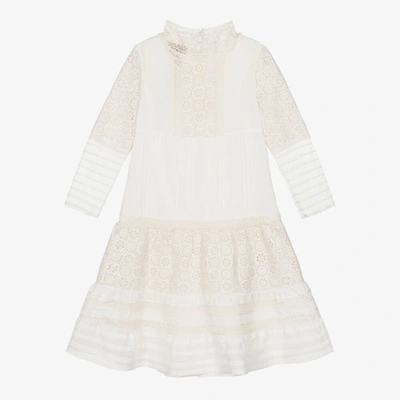 Gucci Kids' Girls Ivory Silk & Cotton Gg Dress