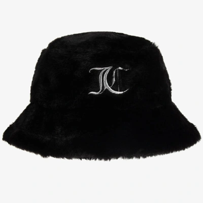 Juicy Couture Kids' Girls Black Faux Fur Logo Bucket Hat