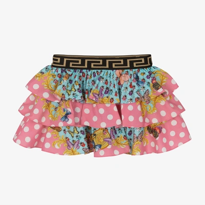 Versace Kids' Girls Pink Ruffled Polka Dot Skirt