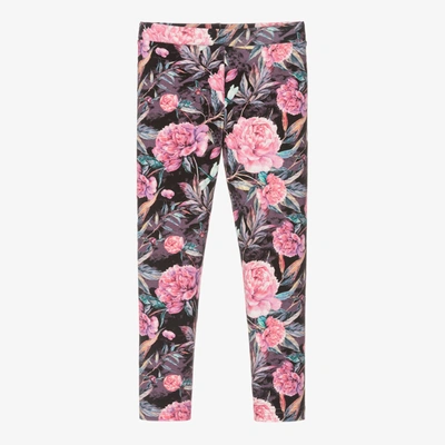 Sofija Kids' Girls Black & Pink Floral Cotton Leggings
