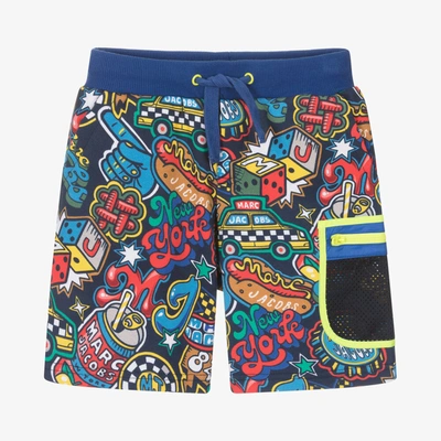 Marc Jacobs Kids'  Boys Blue Printed Patches Cotton Shorts In Multicolor