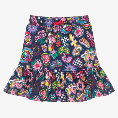 Marc Jacobs Kids'  Girls Blue Cotton Logo Patches Skirt In Purple