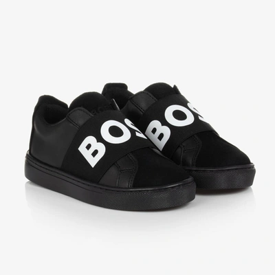 Hugo Boss Kids' Boss Boys Black Leather Logo Trainers