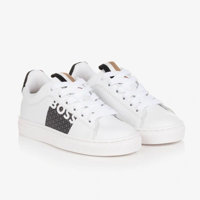 Hugo Boss Kids' Boss Boys White Leather Logo Trainers