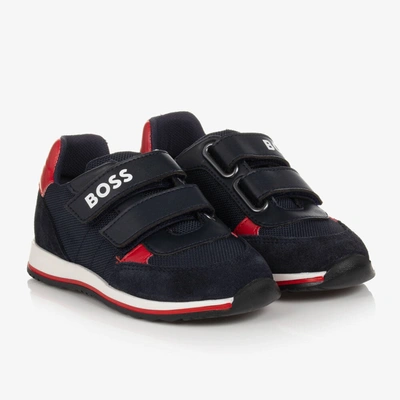 Hugo Boss Kids' Boss Boys Navy Blue Suede Leather Trainers