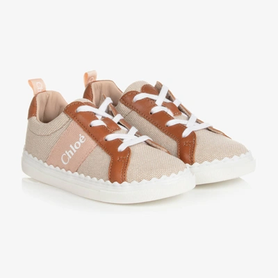 Chloé Kids' Girls Beige Canvas & Leather Trainers