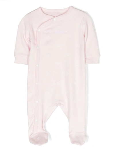 Givenchy Girls Pink 4g Logo Cotton Babygrow