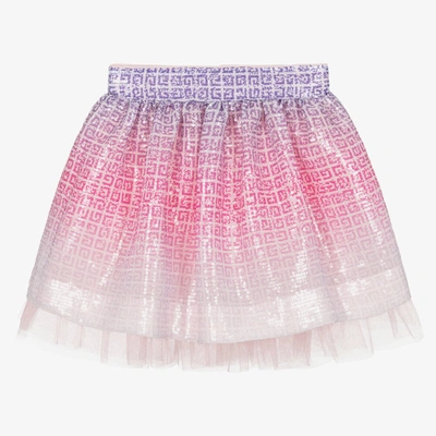 Givenchy Kids' Girls Pink Gradient 4g Logo Sequin Skirt
