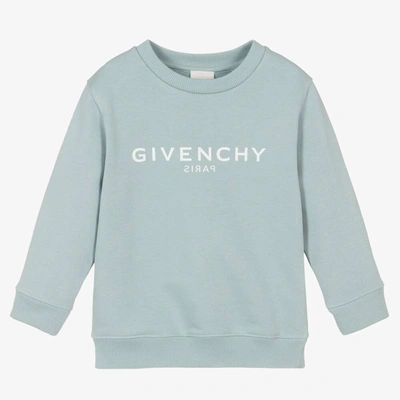 Givenchy Kids' Boys Sage Green Logo Sweatshirt In Blu Cielo
