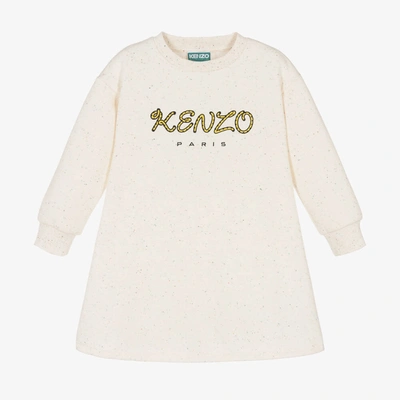 Kenzo Kids Girls Ivory Cotton Logo Sweatshirt Dress In Neutrals