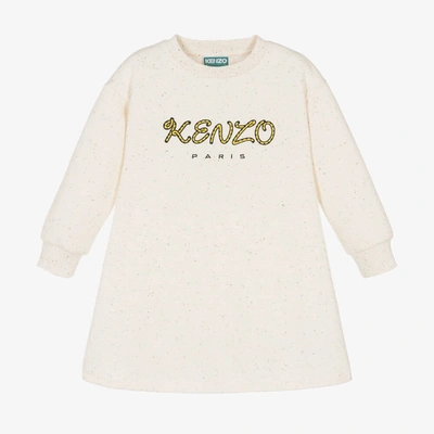 Kenzo Kids Girls Ivory Cotton Logo Sweatshirt Dress In White