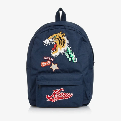 Kenzo Tiger Zip-up Embroidered Backpack In Navy