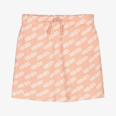 Kenzo Kids Girls Coral Pink Cotton Jersey Logo Skirt In Nude