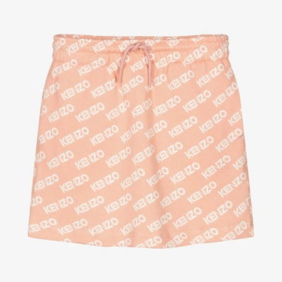 Kenzo Kids Girls Coral Pink Cotton Jersey Logo Skirt
