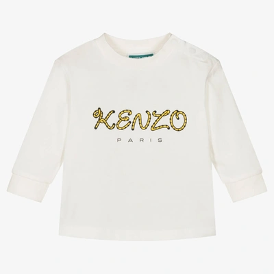 Kenzo Babies'  Kids Girls Ivory Organic Tiger Tail Logo Top