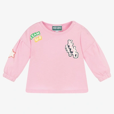 Kenzo Babies'  Kids Girls Pink Cotton Varsity Logo Top