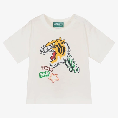 Kenzo Babies'  Kids Girls Ivory Cotton Varsity Tiger T-shirt