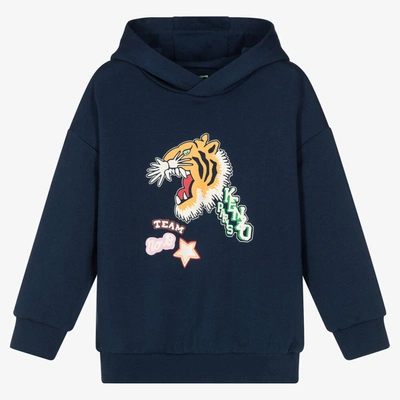 Kenzo Kids Girls Navy Blue Cotton Varsity Tiger Hoodie