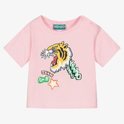 Kenzo Babies'  Kids Girls Pink Cotton Varsity Tiger T-shirt