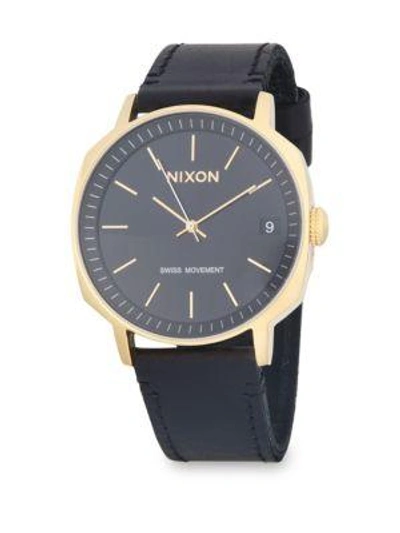Nixon Regent Ii Leather-strap Watch In Black