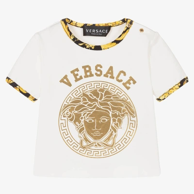 Versace Babies' White & Gold Cotton Medusa T-shirt