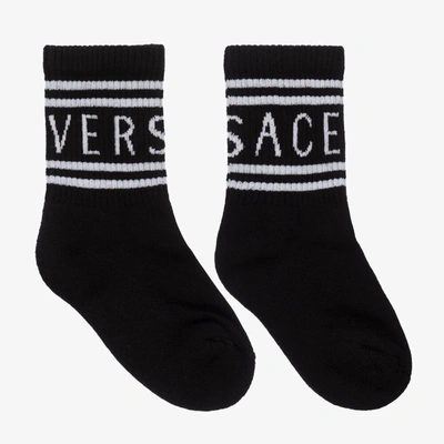 Versace Black Cotton Logo Socks