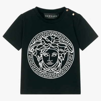 Versace Babies' Branded Cotton-jersey T-shirt 6-36 Months In Black
