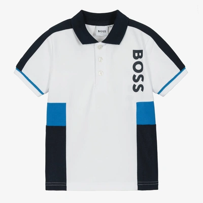 Hugo Boss Kids' Boss Boys White & Blue Polo Shirt