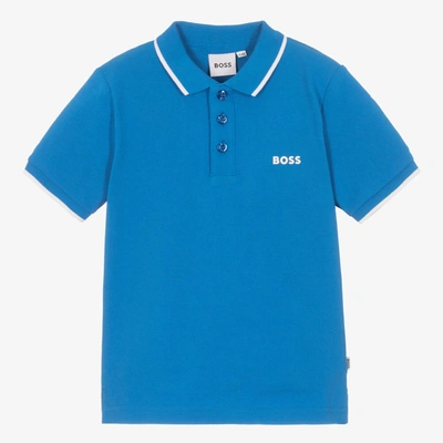 Hugo Boss Kids' Boss Boys Blue Cotton Piqué Polo Shirt