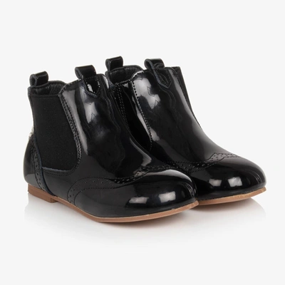 Beau Kid Girls Black Patent Leather Chelsea Boots
