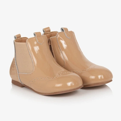 Beau Kid Girls Beige Patent Leather Chelsea Boots
