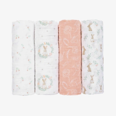 Aden + Anais Baby Girls White & Pink Muslin Swaddles (4 Pack)