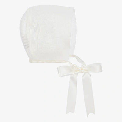 Mebi Ivory Knitted Cotton Baby Bonnet