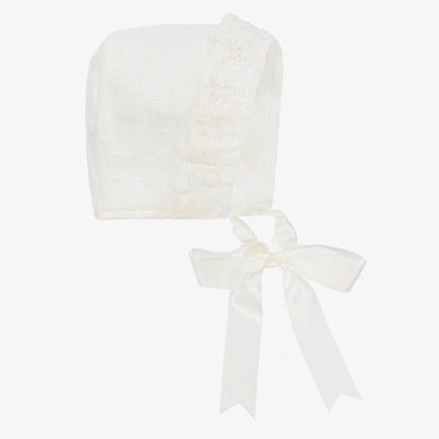 Mebi Ivory Knitted Cotton Lace Baby Bonnet