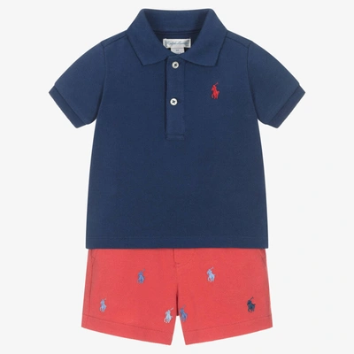 Ralph Lauren Babies' Boys Navy Blue & Red Shorts Set